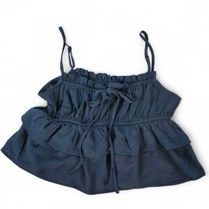NWT Wild Fable XS Black Ruffle Tiered Crop Cami Top